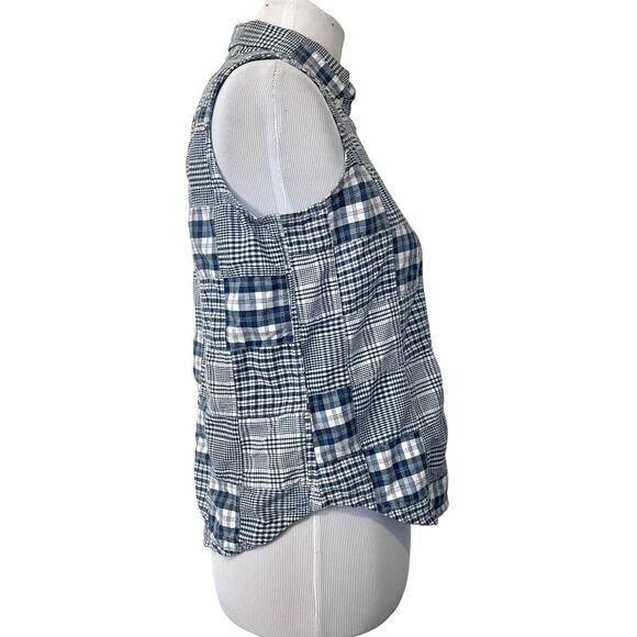 Lauren Ralph Lauren Vintage Plaid Patchwork Top Button Up Sleeveless Blue Sz 10P - Picture 6 of 7